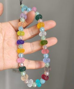 Colorful Gummy Jelly Bead Crystal Phone Strap Lanyard - Sparkling Anti-Drop Wrist Chain Accessory for Vibrant Style