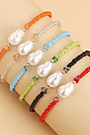 Colorful Handmade Woven Bead Bracelet for Women - Imitation Pearl Hip-Hop Style Jewelry, European and American Trend