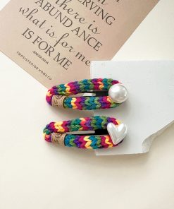 Colorful Heart Pearl Hair Clip - Minimalist Wool Side Clip, Cute BB Accessory for Autumn and Winter 2025 Fashion Trends