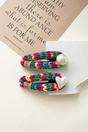 Colorful Heart Pearl Hair Clip - Minimalist Wool Side Clip, Cute BB Accessory for Autumn and Winter 2025 Fashion Trends