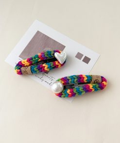 Colorful Heart Pearl Hair Clip - Minimalist Wool Side Clip, Cute BB Accessory for Autumn and Winter 2025 Fashion Trends