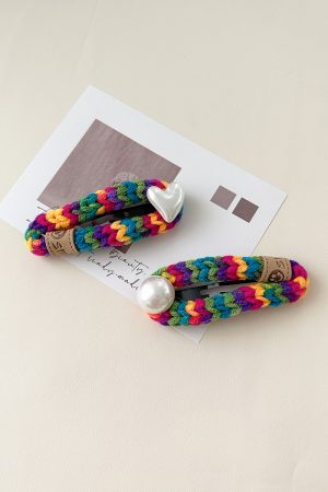Colorful Heart Pearl Hair Clip - Minimalist Wool Side Clip, Cute BB Accessory for Autumn and Winter 2025 Fashion Trends