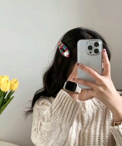Colorful Heart Pearl Hair Clip - Minimalist Wool Side Clip, Cute BB Accessory for Autumn and Winter 2025 Fashion Trends