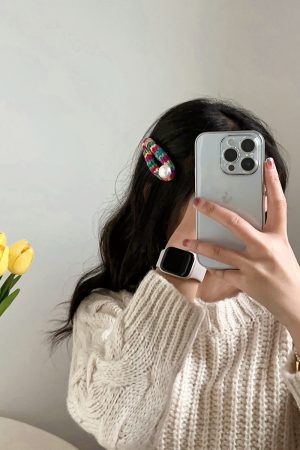 Colorful Heart Pearl Hair Clip - Minimalist Wool Side Clip, Cute BB Accessory for Autumn and Winter 2025 Fashion Trends
