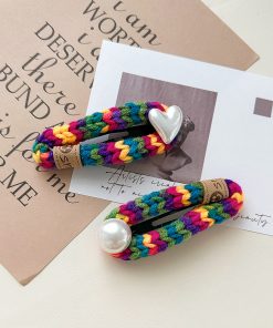 Colorful Heart Pearl Hair Clip - Minimalist Wool Side Clip, Cute BB Accessory for Autumn and Winter 2025 Fashion Trends