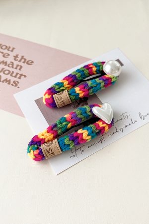 Colorful Heart Pearl Hair Clip - Minimalist Wool Side Clip, Cute BB Accessory for Autumn and Winter 2025 Fashion Trends