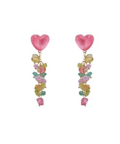 Colorful Heart-Shaped Crystal Tassel Drop Earrings for Women, Trendy 2025 Niche Studs and Mosquito Coil Plate Ear Clips