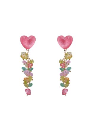 Colorful Heart-Shaped Crystal Tassel Drop Earrings for Women, Trendy 2025 Niche Studs and Mosquito Coil Plate Ear Clips