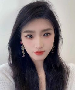 Colorful Heart-Shaped Crystal Tassel Drop Earrings for Women, Trendy 2025 Niche Studs and Mosquito Coil Plate Ear Clips