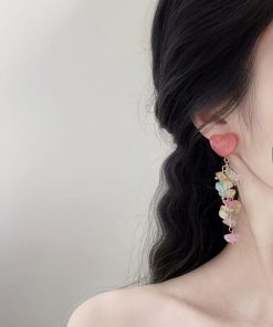 Colorful Heart-Shaped Crystal Tassel Drop Earrings for Women, Trendy 2025 Niche Studs and Mosquito Coil Plate Ear Clips