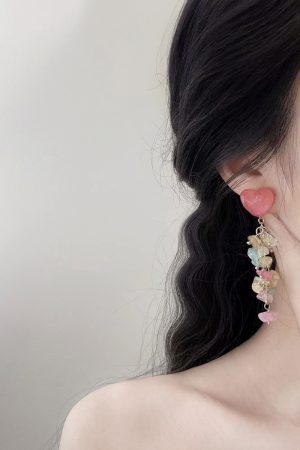 Colorful Heart-Shaped Crystal Tassel Drop Earrings for Women, Trendy 2025 Niche Studs and Mosquito Coil Plate Ear Clips