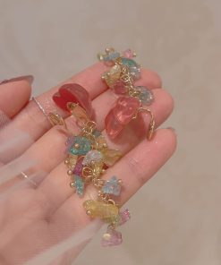 Colorful Heart-Shaped Crystal Tassel Drop Earrings for Women, Trendy 2025 Niche Studs and Mosquito Coil Plate Ear Clips