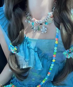 Colorful Heavy Metal Flower Necklace - Vacation Style Clavicle Chain Accessory for Sweet and Spicy Girls, Trendy Boho Fashion Statement