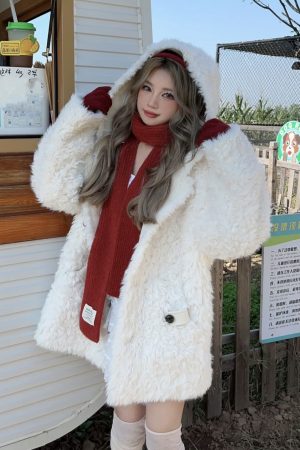 Colorful Hooded Top for Women, Autumn Design Short Jacket in Lamb Wool with Toggle Closure, Cute & Cozy Fashion Layering Piece