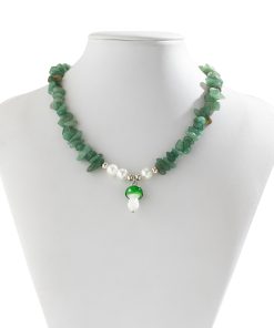Colorful Irregular Stone Choker Necklace with Mushroom Sun Pendant - European American Spicy Girl Style Fantasy Jewelry