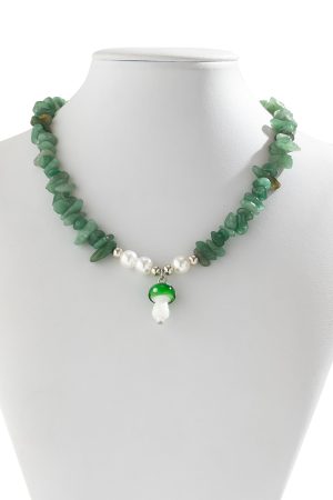 Colorful Irregular Stone Choker Necklace with Mushroom Sun Pendant - European American Spicy Girl Style Fantasy Jewelry