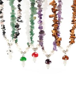 Colorful Irregular Stone Choker Necklace with Mushroom Sun Pendant - European American Spicy Girl Style Fantasy Jewelry