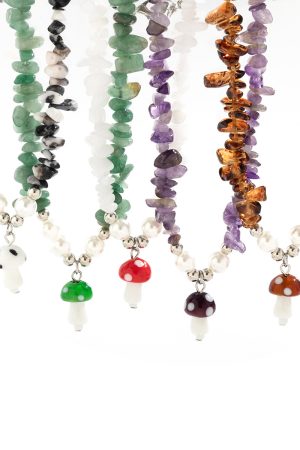 Colorful Irregular Stone Choker Necklace with Mushroom Sun Pendant - European American Spicy Girl Style Fantasy Jewelry