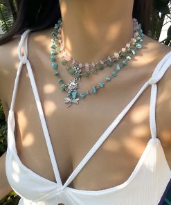 Colorful Irregular Stone Choker Necklace with Mushroom Sun Pendant - European American Spicy Girl Style Fantasy Jewelry