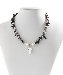 Colorful Irregular Stone Choker Necklace with Mushroom Sun Pendant - European American Spicy Girl Style Fantasy Jewelry