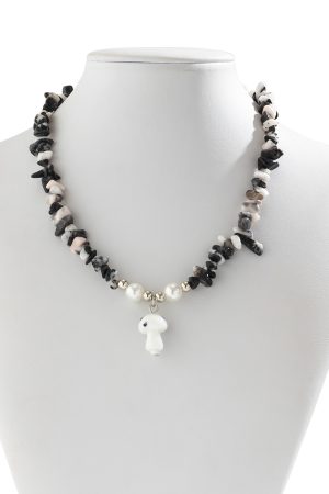 Colorful Irregular Stone Choker Necklace with Mushroom Sun Pendant - European American Spicy Girl Style Fantasy Jewelry