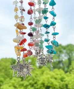 Colorful Irregular Stone Choker Necklace with Mushroom Sun Pendant - European American Spicy Girl Style Fantasy Jewelry