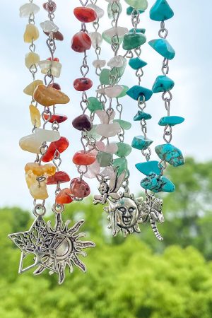 Colorful Irregular Stone Choker Necklace with Mushroom Sun Pendant - European American Spicy Girl Style Fantasy Jewelry