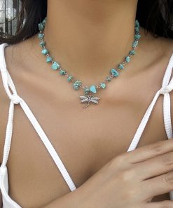 Colorful Irregular Stone Choker Necklace with Mushroom Sun Pendant - European American Spicy Girl Style Fantasy Jewelry