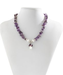 Colorful Irregular Stone Choker Necklace with Mushroom Sun Pendant - European American Spicy Girl Style Fantasy Jewelry