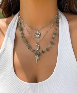 Colorful Irregular Stone Choker Necklace with Mushroom Sun Pendant - European American Spicy Girl Style Fantasy Jewelry