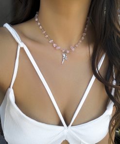 Colorful Irregular Stone Choker Necklace with Mushroom Sun Pendant - European American Spicy Girl Style Fantasy Jewelry