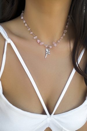 Colorful Irregular Stone Choker Necklace with Mushroom Sun Pendant - European American Spicy Girl Style Fantasy Jewelry