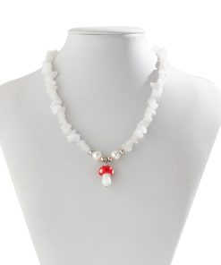 Colorful Irregular Stone Choker Necklace with Mushroom Sun Pendant - European American Spicy Girl Style Fantasy Jewelry