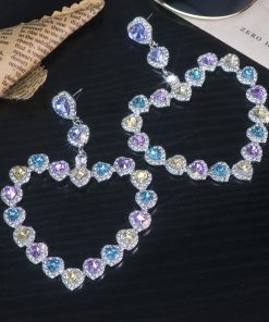 Colorful Love Heart Crystal Baroque Drop Earrings for Women - Unique Exaggerated Design, High-End Fashion Accessories, Trendy European Style