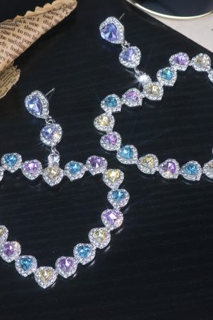 Colorful Love Heart Crystal Baroque Drop Earrings for Women - Unique Exaggerated Design, High-End Fashion Accessories, Trendy European Style