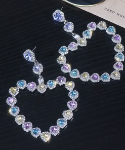 Colorful Love Heart Crystal Baroque Drop Earrings for Women - Unique Exaggerated Design, High-End Fashion Accessories, Trendy European Style