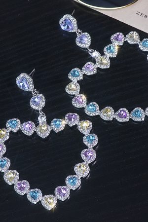 Colorful Love Heart Crystal Baroque Drop Earrings for Women - Unique Exaggerated Design, High-End Fashion Accessories, Trendy European Style