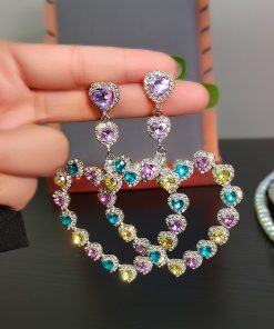 Colorful Love Heart Crystal Baroque Drop Earrings for Women - Unique Exaggerated Design, High-End Fashion Accessories, Trendy European Style