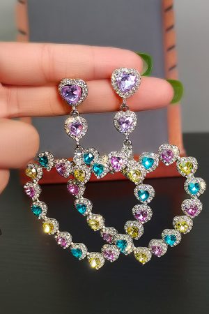 Colorful Love Heart Crystal Baroque Drop Earrings for Women - Unique Exaggerated Design, High-End Fashion Accessories, Trendy European Style