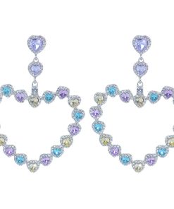 Colorful Love Heart Crystal Baroque Drop Earrings for Women - Unique Exaggerated Design, High-End Fashion Accessories, Trendy European Style