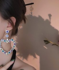Colorful Love Heart Crystal Baroque Drop Earrings for Women - Unique Exaggerated Design, High-End Fashion Accessories, Trendy European Style