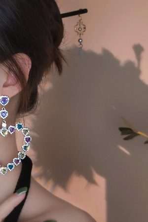 Colorful Love Heart Crystal Baroque Drop Earrings for Women - Unique Exaggerated Design, High-End Fashion Accessories, Trendy European Style