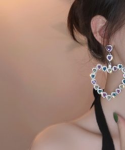 Colorful Love Heart Crystal Baroque Drop Earrings for Women - Unique Exaggerated Design, High-End Fashion Accessories, Trendy European Style