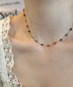 Colorful Natural Stone Bead Necklace - Vintage Layered Minimalist Clavicle Chain for a Chic, High-End Look