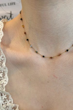 Colorful Natural Stone Bead Necklace - Vintage Layered Minimalist Clavicle Chain for a Chic, High-End Look