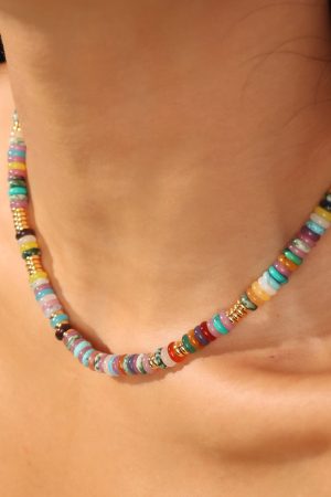 Colorful Natural Stone Beaded Necklace - Vintage European American Ins Style Collarbone Chain - Gold-Plated Summer Jewelry for Women
