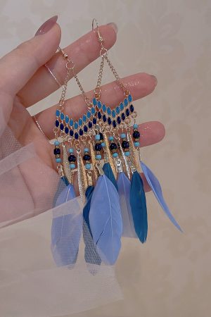 Colorful Peacock Feather Earrings for Women, Ethnic Exotic Design, Tibetan Yunnan Travel Hook Earrings, Fairy-Inspired Boho Jewelry