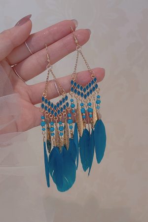 Colorful Peacock Feather Earrings for Women, Ethnic Exotic Design, Tibetan Yunnan Travel Hook Earrings, Fairy-Inspired Boho Jewelry