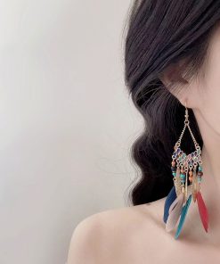 Colorful Peacock Feather Earrings for Women, Ethnic Exotic Design, Tibetan Yunnan Travel Hook Earrings, Fairy-Inspired Boho Jewelry