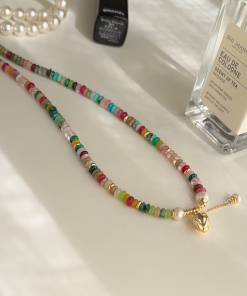 Colorful Retro Chinese Style Natural Stone Necklace for Women - 2025 Ethnic Bead Stacking Clavicle Chain
